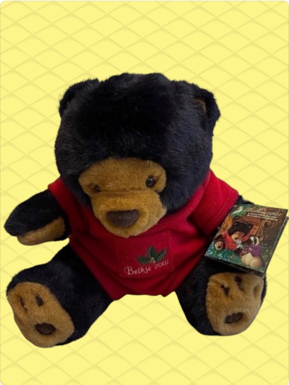 Nellie Bear NWT Year2001 Holidy Deep Black Fur Red Sweater 16”
